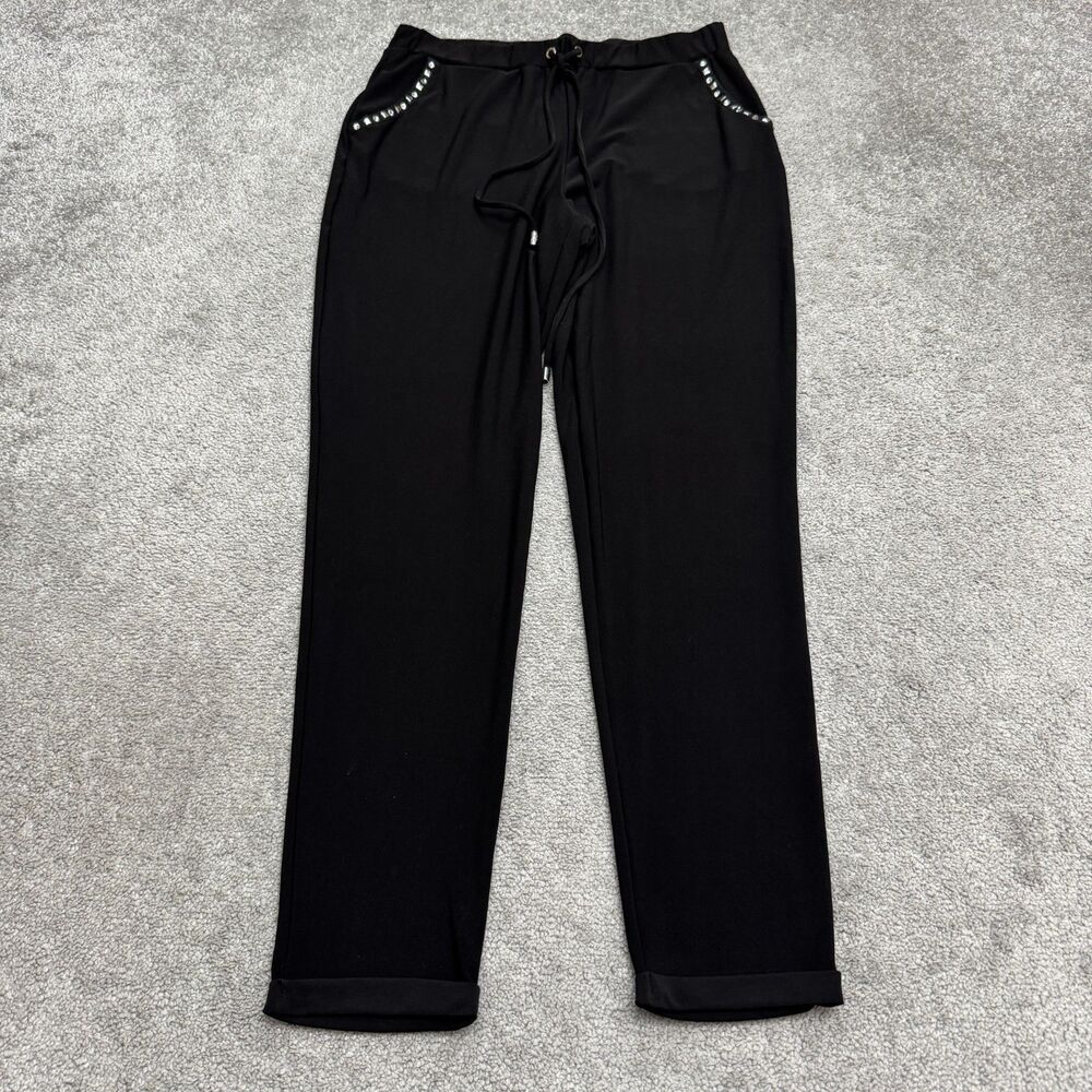 Joseph Ribkoff Rhinestone Stud Jogger Pants Womens 8 Black Pull On Waist Sparkle